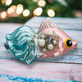 Pink / Blue Fish Pearl jeweled Ornament 05-05375