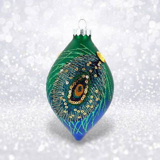 Pre-Order December Diamonds Teal Peacock Feather Glass Ornament 05-05484 Peacock Glamour