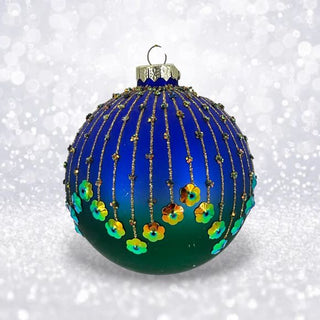 Pre-Order December Diamonds Blue Sequin Peacock Glass Ornament 05-05486 Peacock Glamour