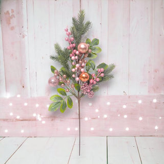 Rose Gold Pink Evergreen Ball Tree Wreath Pick 07-07210