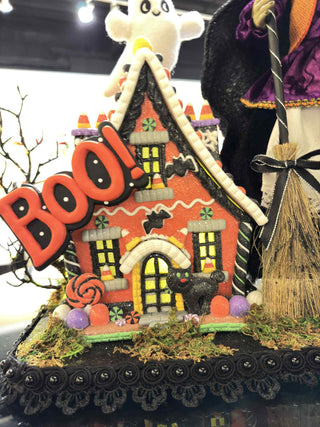 Karen Didion Lighted Willow's Haunted House Witch Black Cat Ghost Display