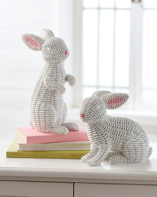 Raz Easter 8" White Woven Bunnies Set 4511311