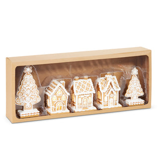 PRE-ORDER Raz 8.25"Box of Lighted White Frosted Gingerbread House and Trees 4516765