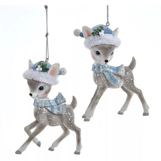 Kurt Adler Gray Reindeers With Santa Hats Christmas Tree Ornaments Set