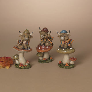 Pre-Order Resin Highland Cows on Mushrooms Happy Harvest Fall Set
