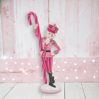 Pink Whimsical Nutcracker w/Candy Cane Figurine 29-29525 Nutcracker Sweet Shoppe