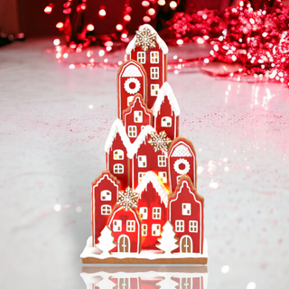 LED Red Stacked Gingerbread Village House Display 29-29653