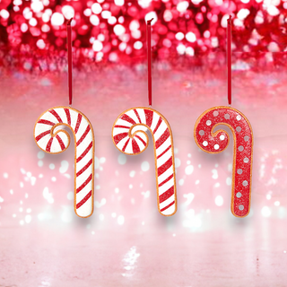 Whimsical Red Candy Cane Gingerbread Cookie Ornament Set 29-29657