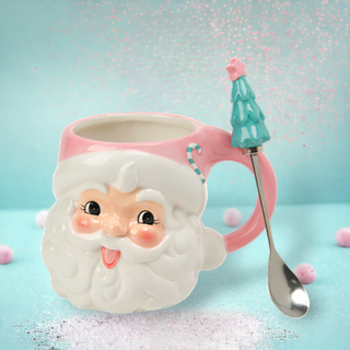 Whimiscal Pink Santa Head Mug w/Spoon 29-29744