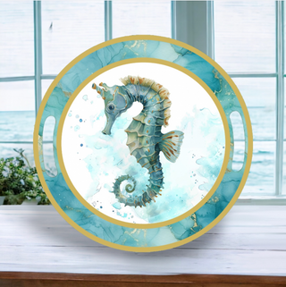 Coastal Seahorse Round Tray w/Handles 29-30010 A Mermaids Tale