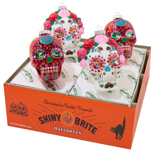 Pre-Order Christopher Radko Shiny Brite Halloween Day of the Dead Pink Pastel Skull Ornaments 4028280