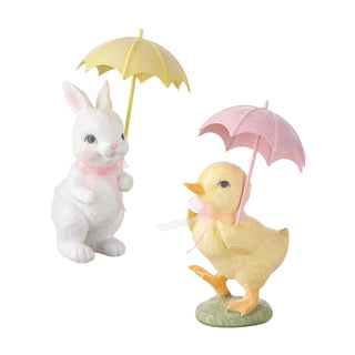 7" Glittered Bunny Duck and Umbrella Set