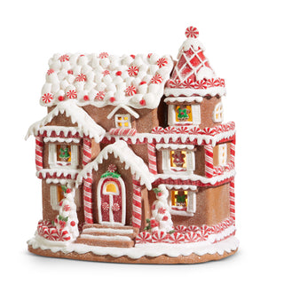 Raz 11" Peppermint Candy Christmas Gingerbread House w/timer 4416281-R66