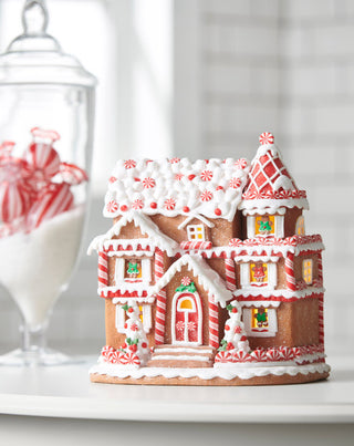Raz 11" Peppermint Candy Christmas Gingerbread House w/timer 4416281-R66