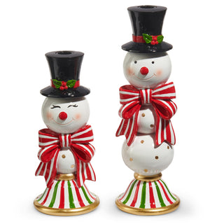 PRE-ORDER Raz 13" Set of 2 Happy Snowman Candlesticks Christmas Decoration 4512107