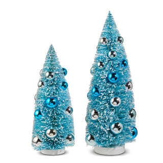 PRE-ORDER 12" 9" Green or Blue Bottle Brush Sisal Trees with ornaments