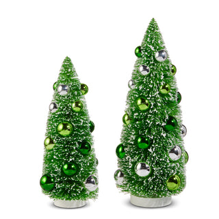 PRE-ORDER 12" 9" Green or Blue Bottle Brush Sisal Trees with ornaments