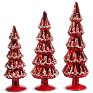 PRE-ORDER 13.5 Green or Red Beaded Glass Tree Set 4533307