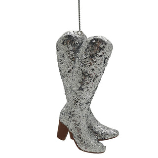 Silver Glitter Cowboy Boots Ornament T3726 Honky Tonk Western