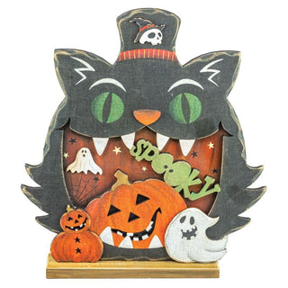 Halloween SPOOKY Black Cat Tabletop Wooden Decor 55050
