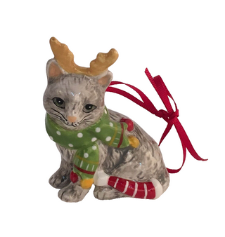 3" Gray Cat Wearing Scarf Ornament by Blue Sky Clayworks