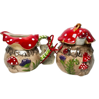 Mushroom & Ladybug Teapot Sugar Bowl,Creamer & Mugs by Blue Sky Clayworks
