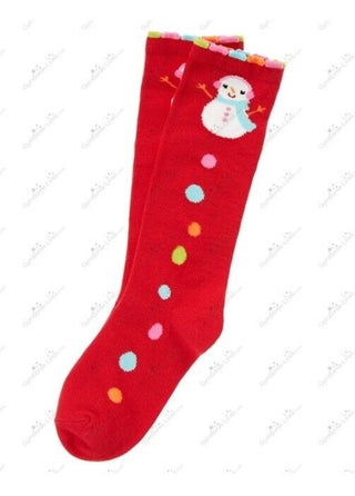 3-4 Girls Red Snowman Dot Holiday Knee High Socks