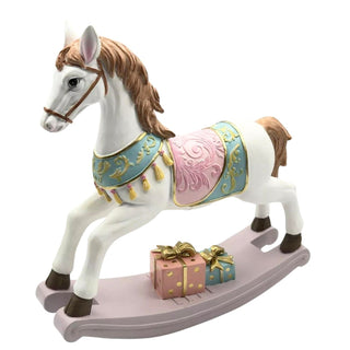 10" Christmas Pastel Pink Rocking Horse Decor