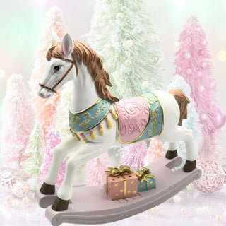 10" Christmas Pastel Pink Rocking Horse Decor