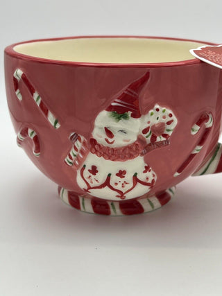 Blue Sky Clayworks Candy Peppermint Snowman Latte Christmas Mug