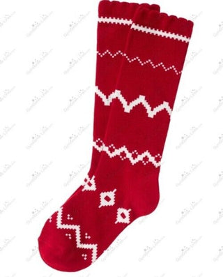 5-7 Penguin Chalet Fair Isle Knee High Holiday Socks