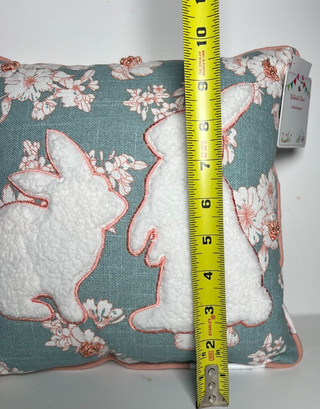 Blue Crochet Easter Spring Bunny Rabbit Floral Throw Pillow