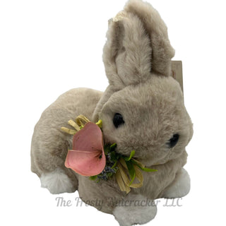 Bella Lux 7" Faux Fur Shelf Sitter Bunny Rabbit Wood Chip Flower E21