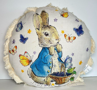 14" Beatrix Potter Peter Rabbit Round Throw Pillow Set Easter Spring Butterflies