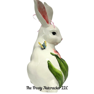 Bunny Kisses with Butterfly Ceramic Figurine Decor