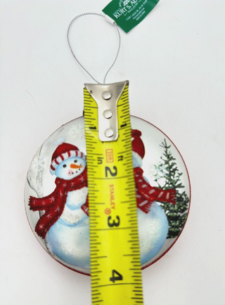 100MM Glass Red and White Snowman Disc Ornament Set D4347 Retro Holidays