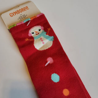 3-4 Girls Red Snowman Dot Holiday Knee High Socks