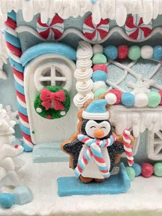 14" Christmas Light up Gingerbread House W/Penguins