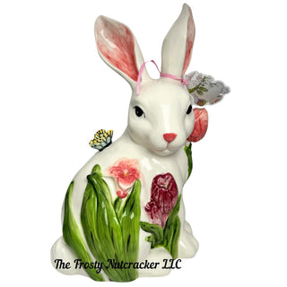 Bunny Kisses with Butterfly Ceramic Figurine Decor
