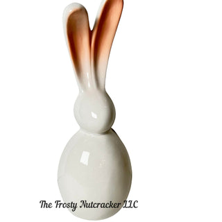 9" Bella Lux White Modern Pink Easter Spring Bunny Rabbit Ceramic Figurine w/ Big Ears