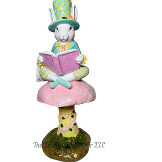 Mad Hatter Easter Bunny Book on Mushroom