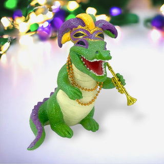Resin Mardi Gras Gator with a Trumpet Hanging Ornament 65-65038