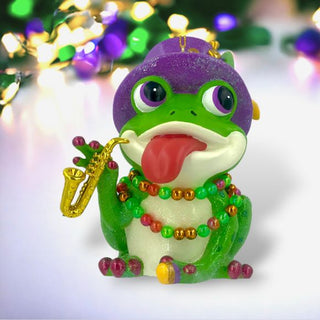 Resin Mardi Gras Frog with a Top Hat Hanging Ornament 65-65040