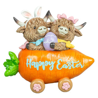 Pre-order Easter Bunny Highland Cows in Carrot Car with Egg 66102