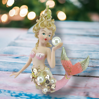 Pink Mermaid with Pearl Ornament 79-79015 At the Beach