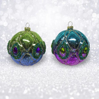 Pre-Order December Diamonds Peacock Ball Glass Ornament 79-79293 Peacock Glamour
