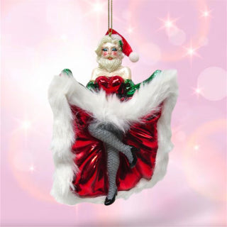 Pre-Order December Diamonds Whimsical Can Can Santa in Dress Ornament 79-79433 Rainbow