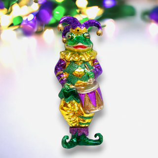 December Diamonds Jester Frog with Drum Blown Glass Ornament 79-80445 Mardi Gras
