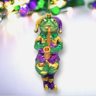 December Diamonds Mardi Gras Jester w Saxaphone Frog Glass 79-80446