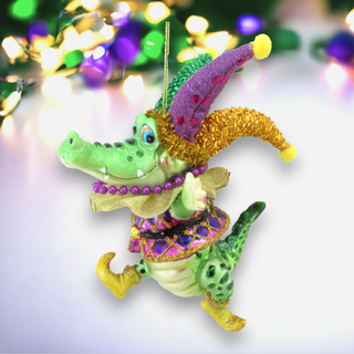 Jester Alligator Running Ornament 79-81011 Mardi Gras Christmas